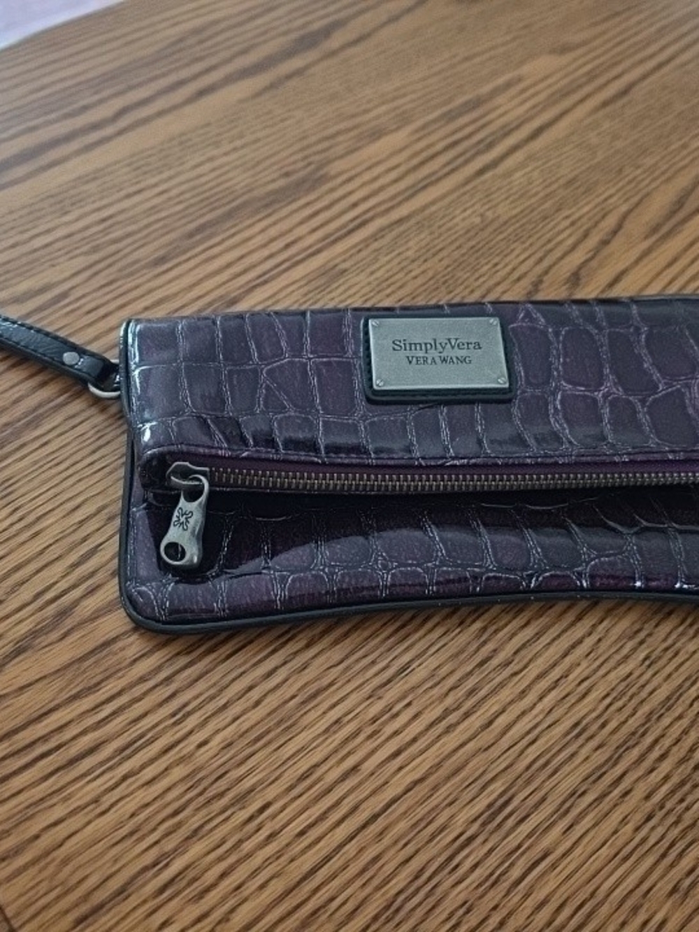 Simply Vera Vera Wang Purple Patent Leather Croc-Embossed Fold Zippered Wristlet